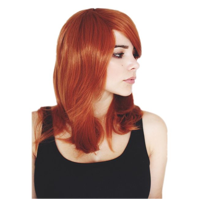 Prettyland C501 - Bright Orange Layered Straight Medium Length Hair Wig with Bang