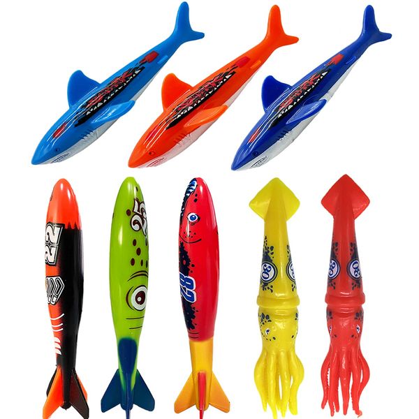 Diving Torpedo Pool Toys: Underwater Sinking Sharks, Squids, and Torpedoes - Kids' Outdoor and Indoor Swimming Activity Toy Set