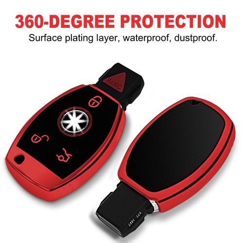 Kirsnda for Mercedes Benz key fob cover case with keychain,Soft TPU key case/skin, fit C E S G-Class ect, Remote Key Vehicle Accessories(Red)