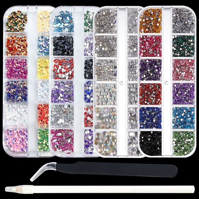 5 Boxes Nail Art Rhinestones Kit, Crystal Nail Art Gems Multicolor Mixed  Kits, Studs Jewels Diamonds Rhinestones