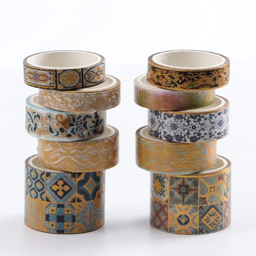 Armelaudin 10 Rolls Aesthetic Washi Tape Set, 30/15/10 mm Width, Beautiful Gold Foil Decorative, Masking Tape Decor for Scrapbook, Gift Wrapping, Diary, Planner