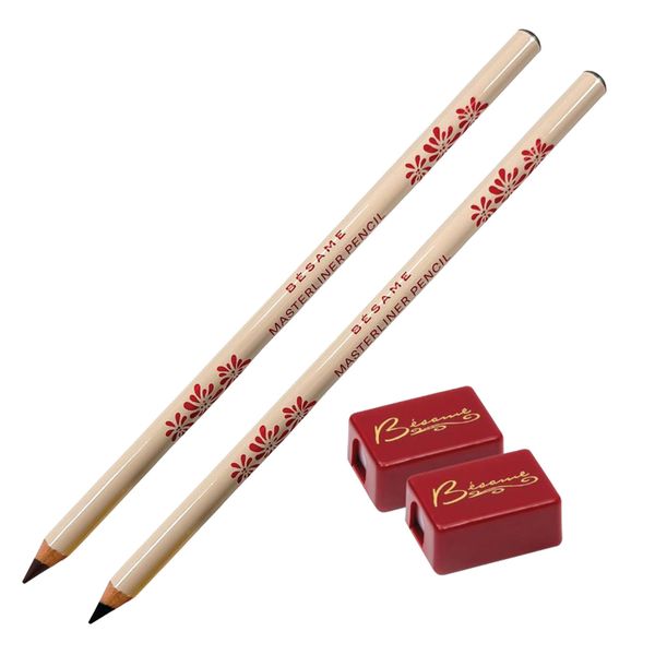 BESAME Masterliner Eyeliner Pencil Duo – Black and Brown Wooden Pencils with Sharpener, Long-Lasting, Smudge-Proof, Water-Resistant, Vegan, and Easy-to-Blend Formula