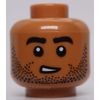 Lego Medium Nougat Head Dual Sided Black Eyebrows and Stubble Neutral Lopsided