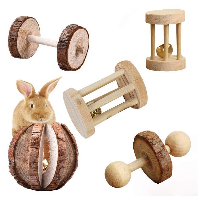 5 Pcs Hamster Chew Toys,Vankcp Natural Wooden Chew Toys Pets Teeth Care Molar Ball for Small Animals Cat Rabbits Rat Guinea Pig (5P)