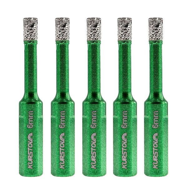 Porcelain Tile Diamond Drill Bits - Dry Diamond Hole Saw Set for Ceramic Marble Granite Stone,Diamond Core Drill Bit Kit Triangle Shank Fixed on Drills,No.K1(5pcs 6mm)