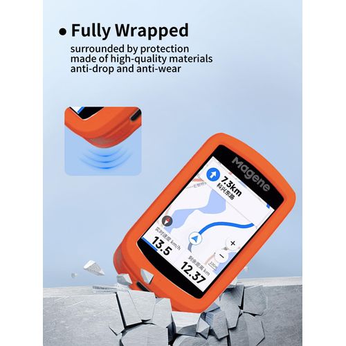 Case for Magene C606 Cycling Computer, Sillence Material,Shock-Absorbing and Anti Drop Protection Soft Half Shell,with Screen Protector,Orange.