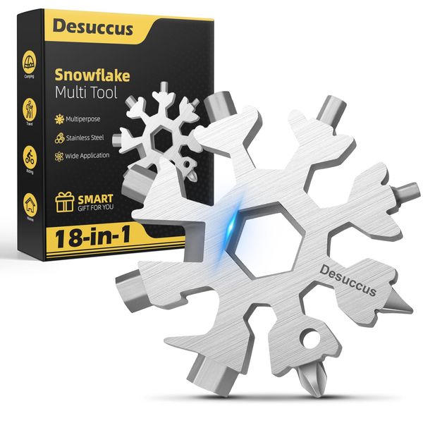 Desuccus 18-in-1 Snowflake Multi Tool, Stainless Steel Snowflake Bottle Opener/Flat Phillips Screwdriver Kit/Wrench, Stocking Stuffers for Men(Standard-Stainless Steel)