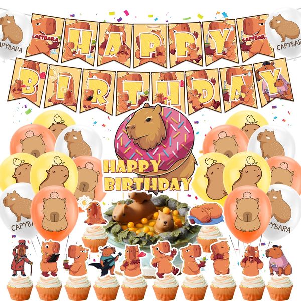 Capybara Geburtstag Party Dekorationen Capybara Party Zubehör beinhaltet Capybara Happy Birthday Banner, Cupcake Toppers, Kuchen Topper, Ballons