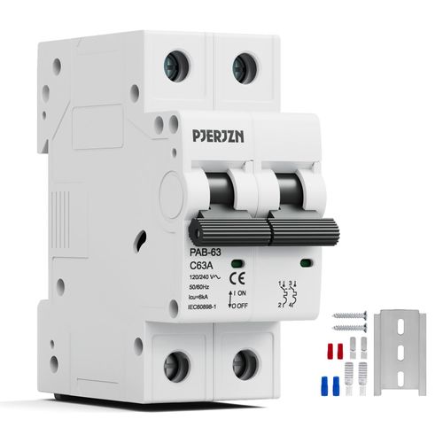 Pjerjzn Miniature Circuit Breaker 120/240VAC 16A Double Pole Circuit Breaker DIN Rail Mount,Thermal Magnetic AC Disconnect Switch for House, Electrical Systems, Emergency Generators (16 Amp)
