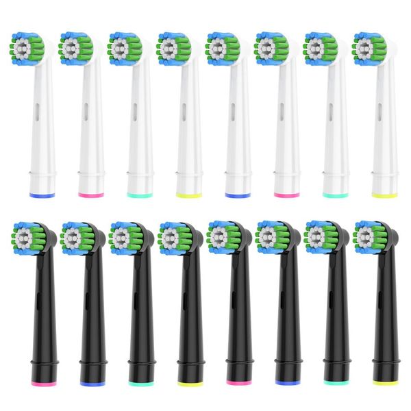 16 Pack Precision Replacement Brush Heads Compatible with Oral B Braun Electric Toothbrush. 8pcs White and 8pcs Black.