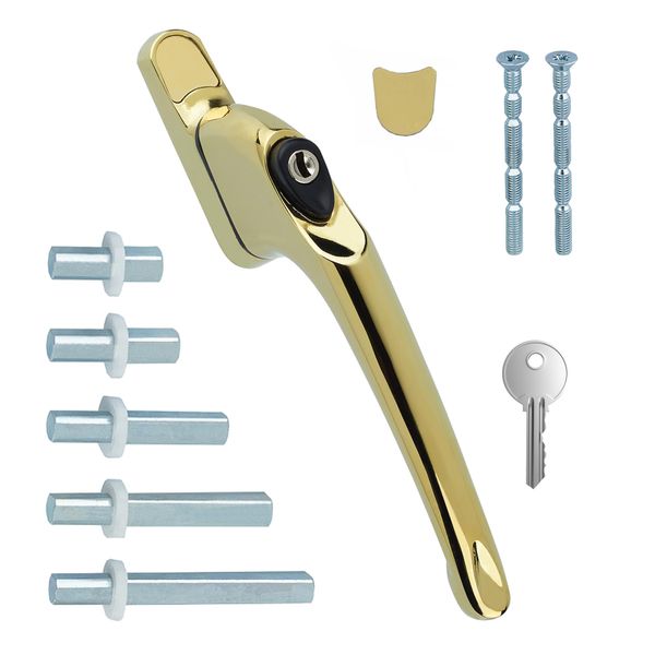 FixRello Universal Inline uPVC Window Handle – Lockable, Ambidextrous, Multi-Spindle – Gold (1 Pack)