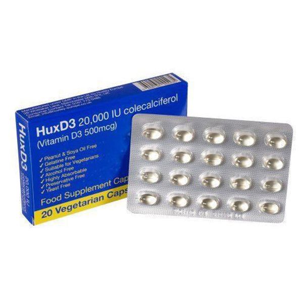 Hux D3 20000iu Vitamin Food Supplement Vegetarian Halal Kosher Capsules x 20