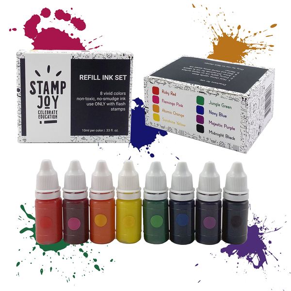 Stamp Joy - Premium Refill Ink for Self Inking Stamps and Stamp Pads, Ink Pads, Water-Based, 8 Color Set