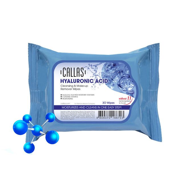 Callas Hyaluronic Acid Cleansing & Make up Remover Wipes *New*  [US Seller]