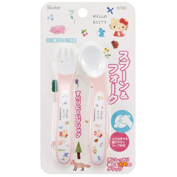 Skater SFB2 Children's Spoon and Fork Set, Kitty Sanrio, 4.7 inches (12 cm)