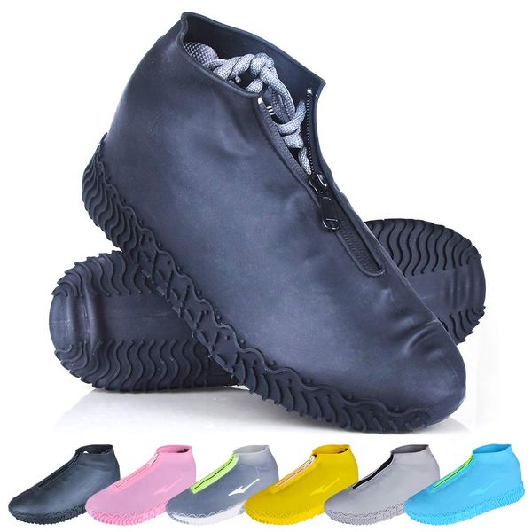 ydfagak Waterproof Shoe Covers, Reusable Foldable Not-Slip Rain Shoe Covers with Zipper,Shoe Protectors Overshoes Rain Galoshes for Kids Men and Women (L (Women 8-12, Men 7-11), Black)