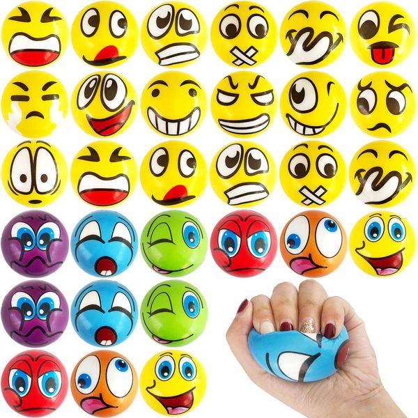 30 Pcs Face Stress Balls,2.5 Inch Funny Face Squeeze Balls,Emotion Squeeze Foam Balls,Foam Soft PU Balls for Hand Wrist Stress Reliefs Finger Exercise