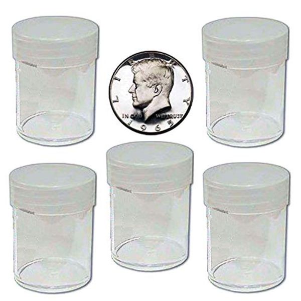 Coin Tubes (5) BCW Brand Round Clear Plastic (Half Dollars) Size Coin Storage Tube Holders with Screw on Lid