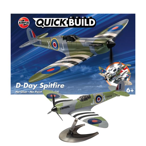 Airfix QUICKBUILD Model Aircraft Kits - D-Day Spitfire Plane Building Kit for Kids 6+, Construction Toys for Boys & Girls, No Glue Model Building - Model Airplane Starter Set, Aeroplane Gifts