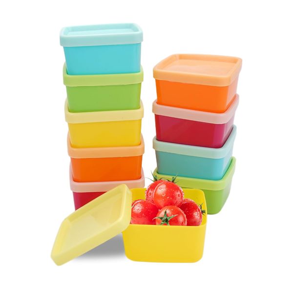 Rairsky 10 Stück Kleine Dosen mit Deckel Plastik, 6,5 x 6,5 x 3,5cm Mini Vorratsbehälter Tiefkühldose, Plastikbehälter für zur Aufbewahrung von Snack, Obst, Gewürze, Soßen, 5 Farben