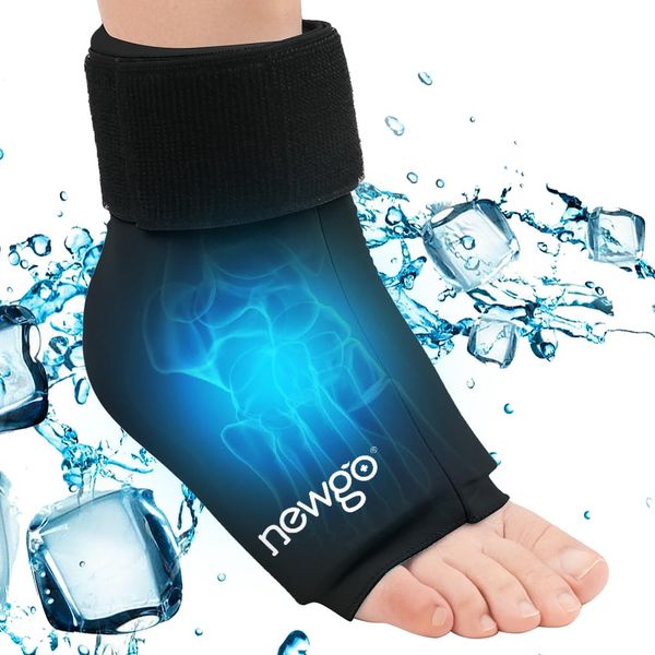 NEWGO Ankle Ice Pack for Injuries, Flexible Foot Ice Pack Hot Cold Compression Therapy Gel Ice Packs Ice Sock for Achilles Tendonitis, Plantar Fasciitis, Surgery, Sprained, Heel Pain, Black