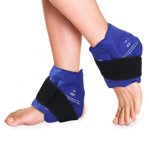 NEWGO Ankle Ice Pack Wrap for Injuries Reusable, Hot Cold Therapy Gel Foot Ice Pack for Pain Relief, Ankle Swelling, Achilles Tendinitis, Plantar Fasciitis, Sprained, Surgery Recovery (Blue-2Pack)