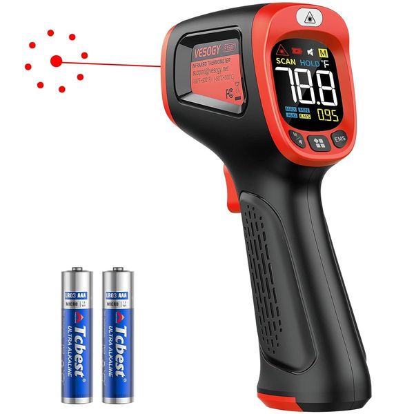 Infrared-Thermometer-Gun-Heat-Temperature-Gun -58°F ~932°F-Auto Off Digital Laser Thermometer Gun for Cooking, Pizza Oven, Grill, Large Display IR Thermometer Temp Gun with Adjustable Emissivity