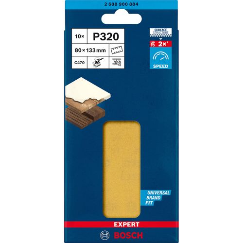 Bosch Professional 10x Expert C470 Sandpaper (for Hardwood, Paint on wood, 80x133 mm, Grit 320, Accessories Orbital Sander)