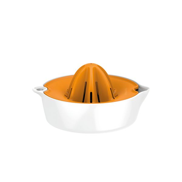 Fiskars Fruit Juicer, With Container, Diameter: 11.9 cm, Synthetic Material, Functional Form, White/Orange, 1016125