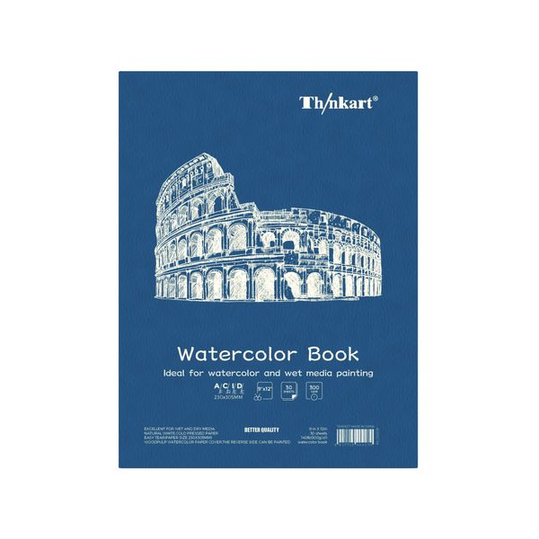 Thnkart Watercolor Paper Pad, 30 Sheets, 9"x12", 140lb (300gsm), Glue Bound, Acid-Free Cold Pressed Watercolor Paper, Art Supplies for Watercolor Techniques and Mixed Media