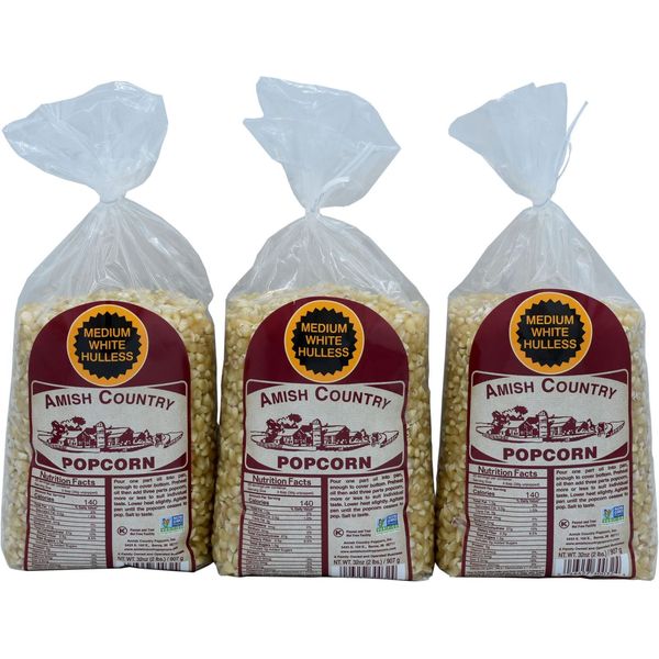 Amish Country Popcorn | 3-2 lb Bags | Medium White Popcorn Kernels | Old Fashioned, Non-GMO and Gluten Free (3-2 lb Bags)