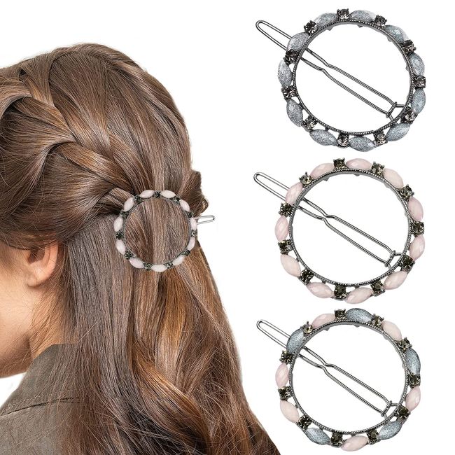 Haarspangen für Damen und Mädchen Glitzer Strass Snap Haarspange Elegante Barrette Blume Kranz Haarnadel Haarclips Haarschmuck für Dünnes Haar und Dickes Haar (Rosa&Grauer 3 Stück)