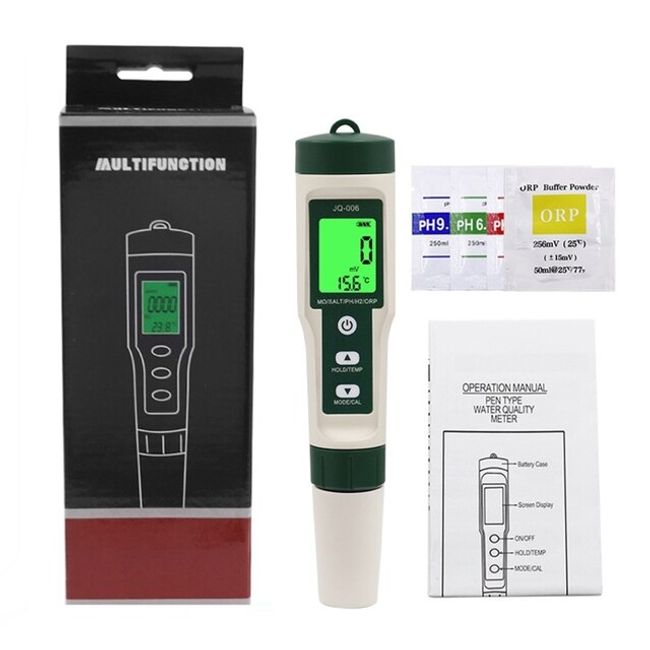 Water quality meter ph meter water quality test 10-in-1 p-H meter tester digital water quality test meter/non-backlit TDS/EC/SALT/TEMP/S.G/ORP/H2/Fertile Test, [02] Backlit style