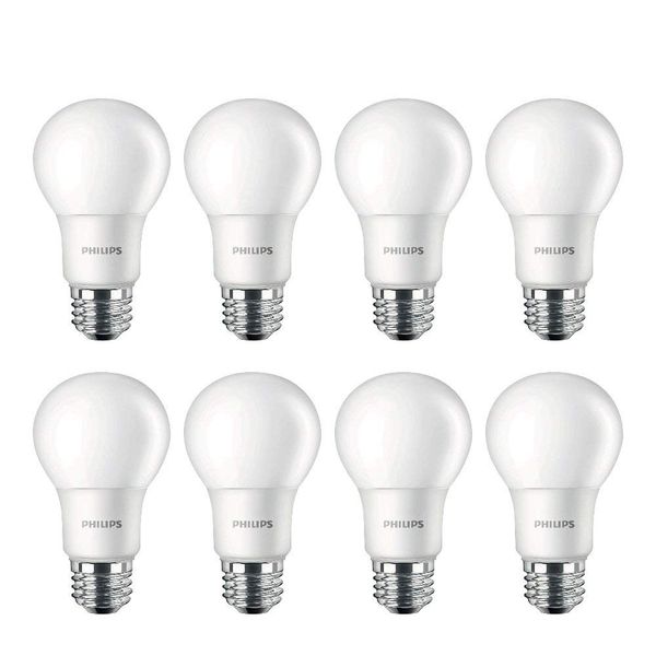 Philips 462168 LED Bulb 8 Pack 60 Watt Equivalent, Daylight (5000K) A19 Non Dimmable, Medium Screw Base