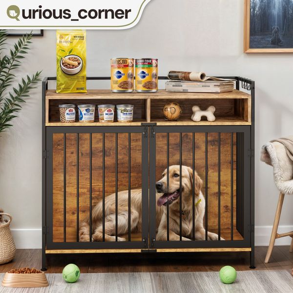 41" Modern Dog Kennel Iron Cage Pet Crate Double TV Stand Secure Lock Door Hooks