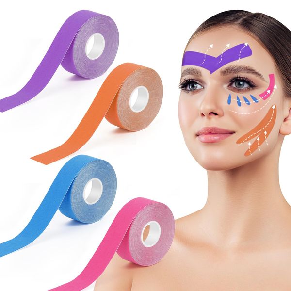 Finetoknow Face Lifting Tape, 4 Stück Anti Falten Pflaster, Lifting Tapes Gesicht, Anti Falten Gesichtstape für Glatte Augen,Zornesfalte Pflaster, Multifunktional Face Tape für schlupflider stripes