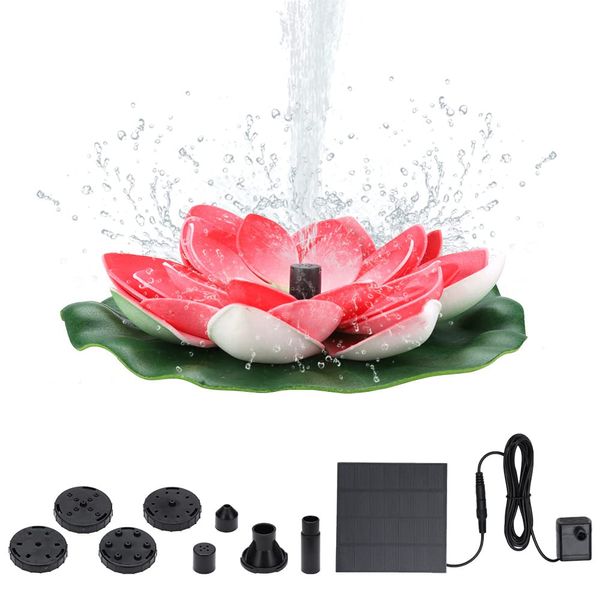 Skystuff Solar Water Pump Solar Fountain, 1.2W Lotus Solar Fountain Pump with 6 Nozzles, Solar Garden Pond Pump for Water Feature, Fountain, Pool, Bird Bath, Garden Decoration, Water Cycling Red