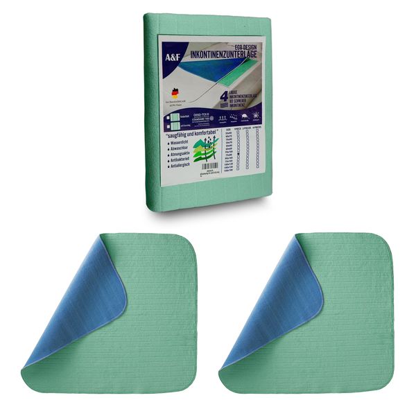 A&F Incontinence Pad 50 x 70 (Pack of 2) - 4 Layers Up to 26280 ml/m² Absorbency Pad Washable Incontinence Pad Washable Mattress Pad for Baby Bed and Cot