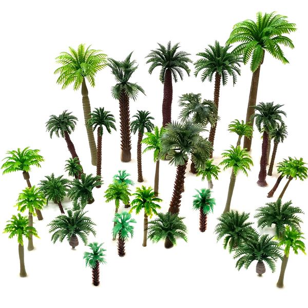 OrgMemory 36pcs Palm Trees, 3-16 cm, Ho Scale Bushes, Plastic Trees for Projects, Miniature Trees
