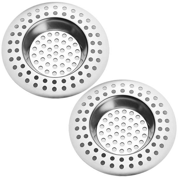 Tomario Stainless Steel Kitchen Sink Strainer Plug, Standard Strainer Drain Protector Hair/Food Catcher for Bathroom, Kitchen, Shower (External Diameter 7.5cm, Inner Diameter 3.6cm, Pack of 2)