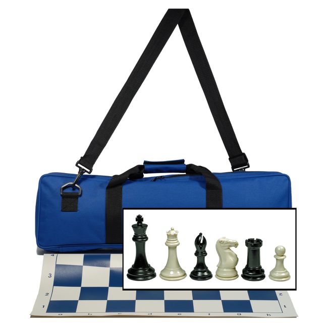 WE Games Staunton Tournament Chess Set w/ Electric Blue Canvas Bag & Weighted Pieces - 4 in. King