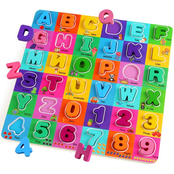 Wooden Alphabet Puzzles for Toddlers 2-4, Alphabet and Number Puzzle with ABC Learning for Toddlers 1-3, Preschool Learning Toys with Chunky ABC Puzzle Board for Girls Boys Kindergarten Ages 1 2 3 4