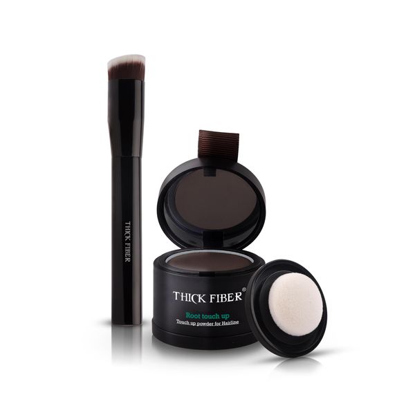 THICK FIBER Root Touch Up Powder - Water & Sweat Resistant Hair Loss Concealer Set for Thinning Hair Women, Includes Brush (Dark Brown)