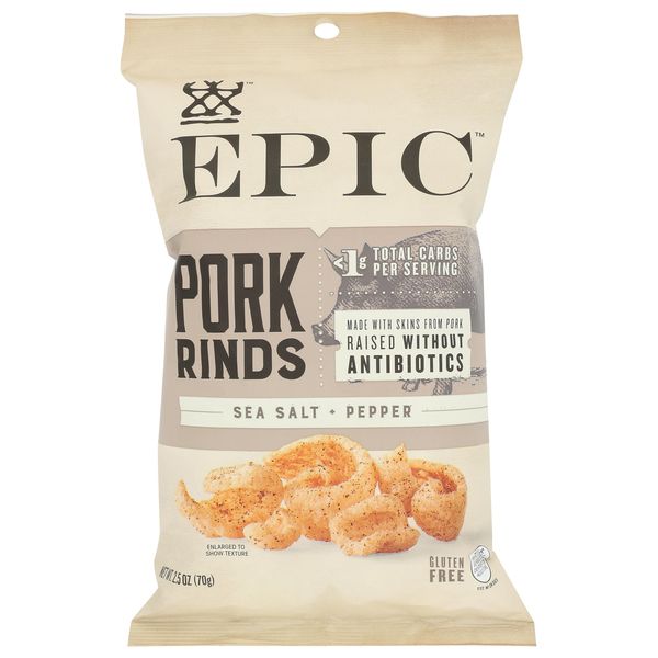 EPIC Sea Salt & Pepper Pork Rinds, Keto Consumer Friendly, 2.5oz