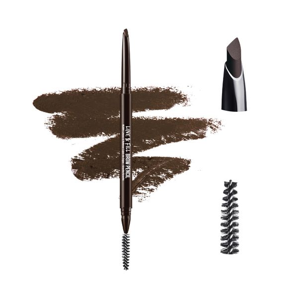 Kiss New York Professional Eyebrow Pencil, D-Shape Design for Line & Fill, Dual-Sided Retractable Brow Definer with Spoolie, Silky Smooth Texture, Cruelty-Free (Brunette)