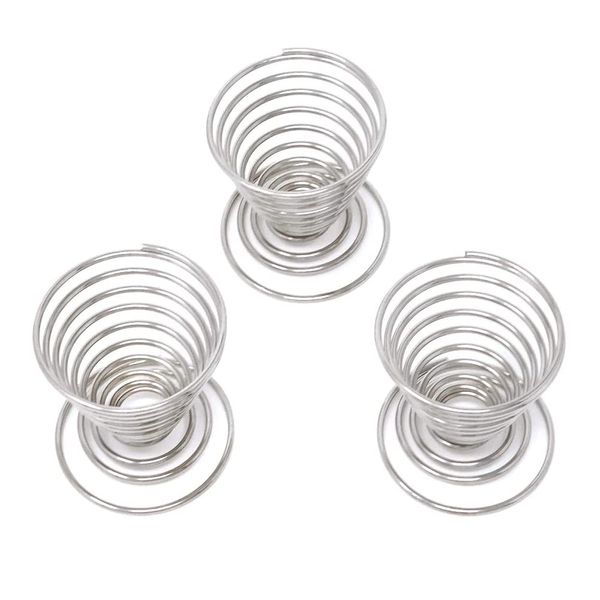 Set of 3 Stainless Steel Spring Wire Trays Egg Cup Holder Egg Tray Leak Shelf High Elasticity Spring Stable Base Reusable for Eggs (Silver)