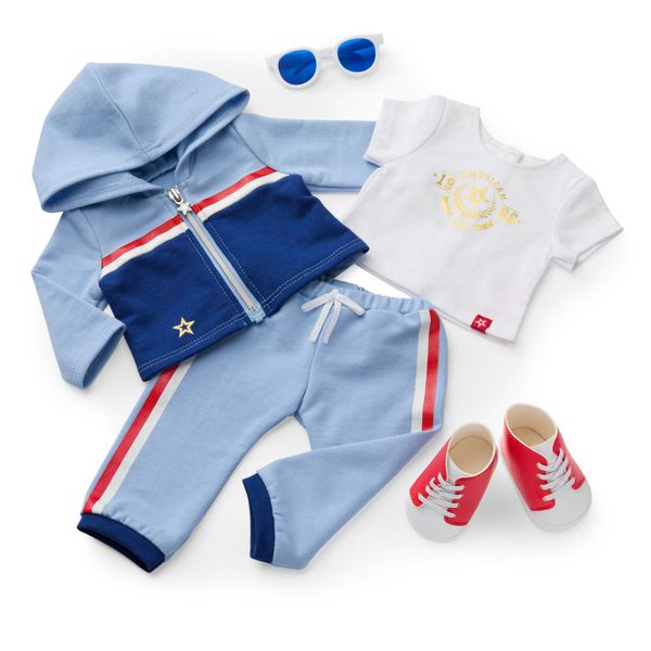 American Girl Team AG Jogger Set 18 inch Doll Clothes with Sneakers, Red, White, and Blue, 5 pcs, Ages 6+