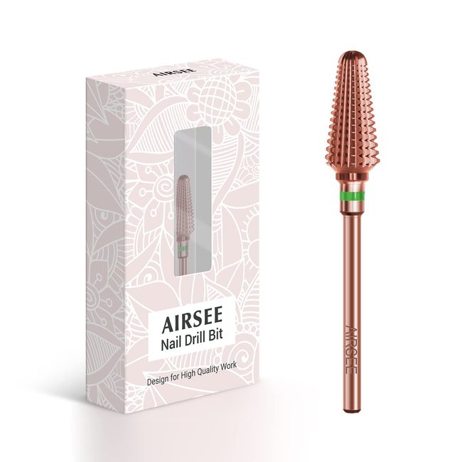 AIRSEE Tungsten Carbide Acrylic Nail Drill Bit Efile Electric File Machine Head Tips for Manicure Polishing Fast Remove Gel 3/32" Shank Right Hand Advanced Salon Tech Rose Gold Tornado Coarse-C