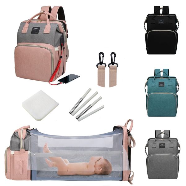 ANWTOTU Diaper Bag with Changing Station,Diaper Bag Backpack，7 in 1 Travel Diaper Bag,Mommy Bag With USB Charging Port (Pink-Grey)