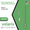 Set of 3 Brown Applicators, 6", Twisted Tip, Stainless